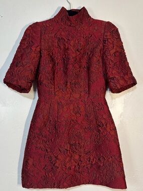 Dolce & Gabbana Burgundy Textured Floral Mini Dress NWT 40